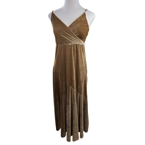 Mia Joy Crushed Velvet Maxi Sleeveless Dress Mocha Brown Women's Size Large - Picture 2 of 15